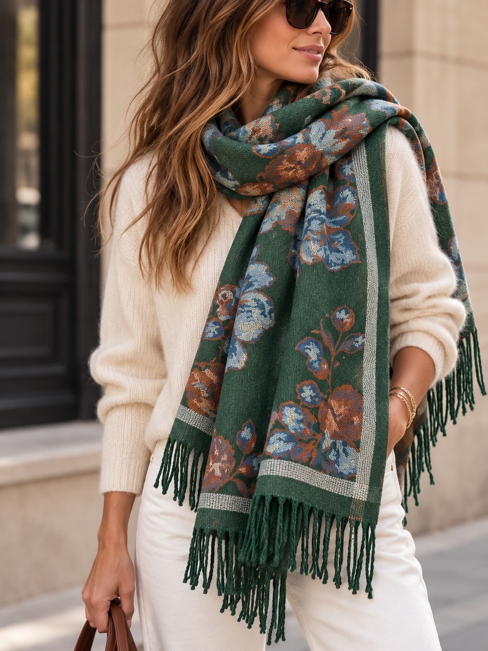 NWT | Pretty Persuasions Reversible Floral Fringe Shawl Scarf